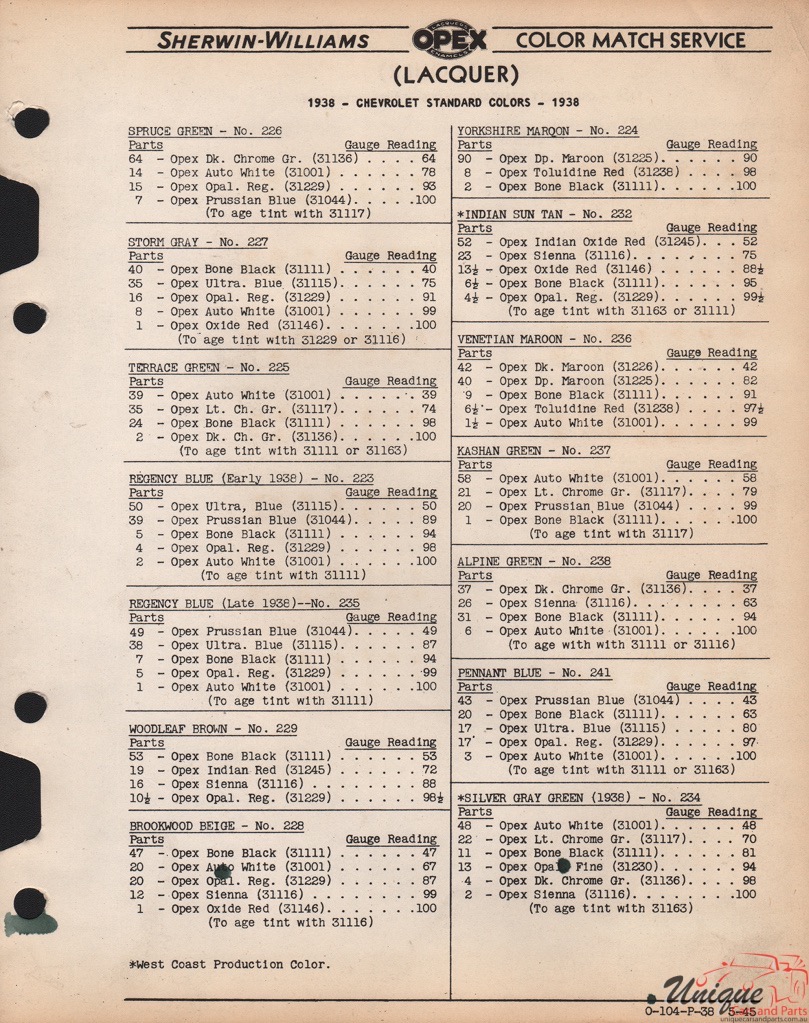 1938 Chev Paint Charts Williams 2